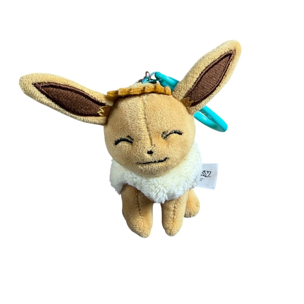 Pokemon Eevee Plush Keychain Jazwares Sleeping Face Clip On Bag Accessory Tan